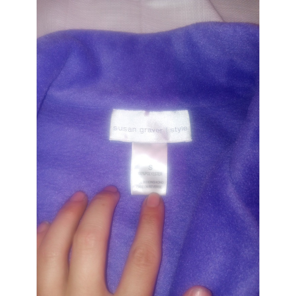 Susan Graver Style Small Purple Fleece Floral Embroidered Zip Jacket Long - Picture 3 of 9
